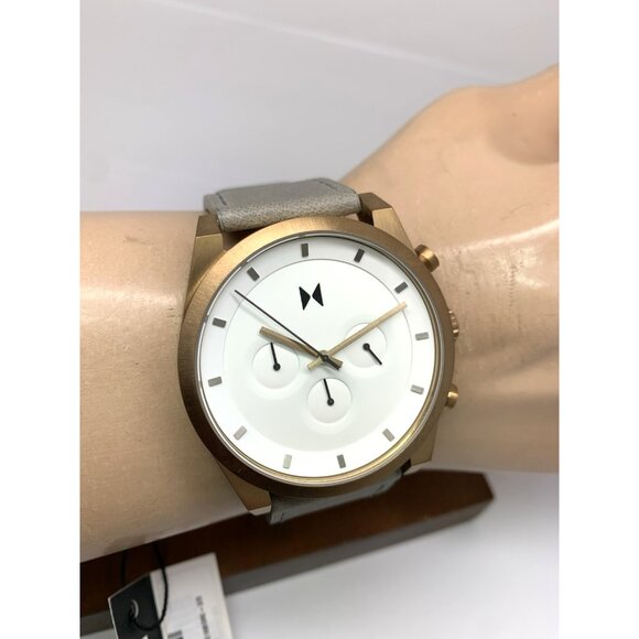 MVMT Men's Watch Quartz Chronograph White Dial Bronze Gray Leather Band 44mm - Picture 11 of 14
